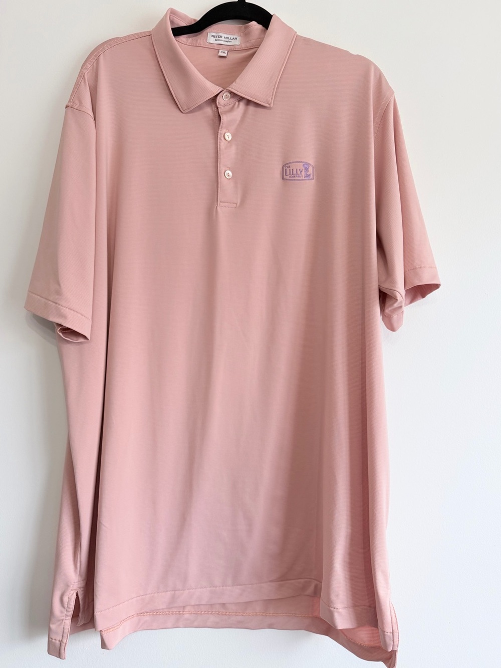 Peter Millar Peach w Faint Purple Stripes Golf Polo Logo Size XXL